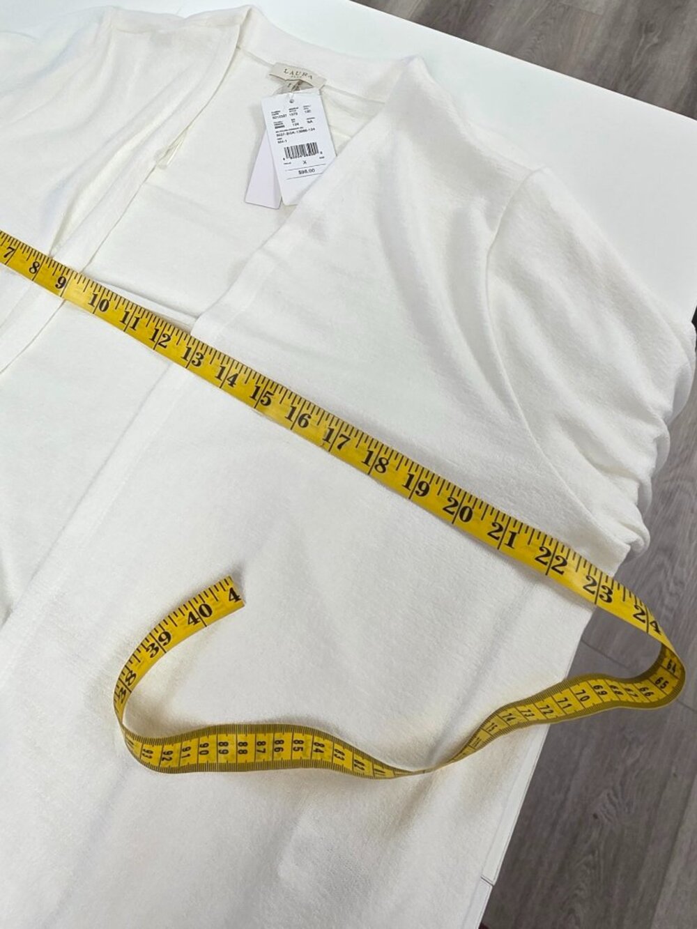 LAURA Open Front Roll Sleeve Cardigan, White, Longline, Slits, Size X, NWT - Picture 7 of 9